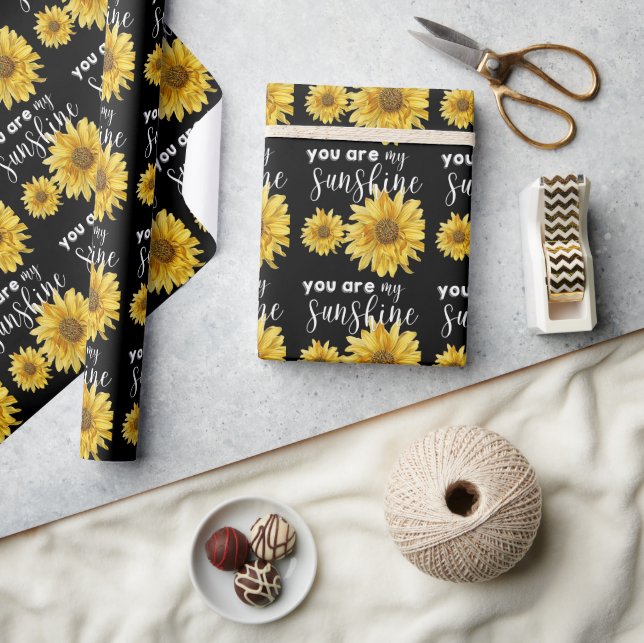 Papier Cadeau Vous Êtes Mon Sunshine Noir Jaune Fleur De Tournes (Artisanat)