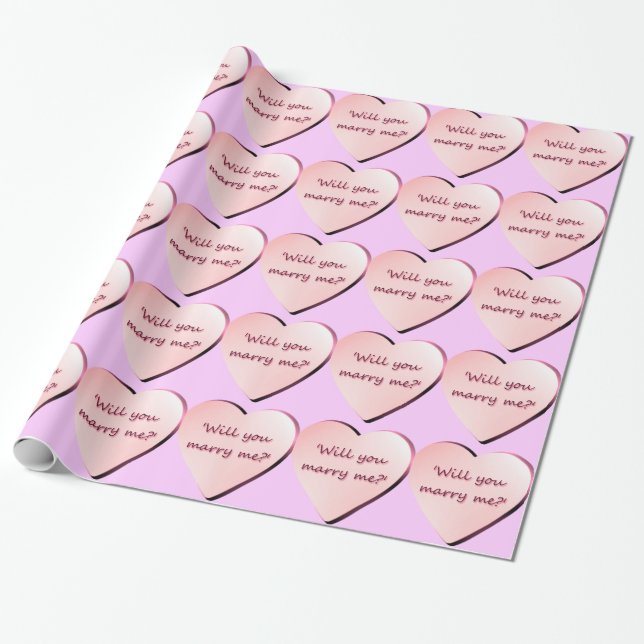 Papier Cadeau "Vous m'épouserez" des coeurs (Déroulé)