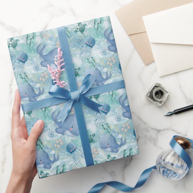 Papier Cadeau Voyage à la plage - Aquarelle Ocean Sea Animals (Cadeaux)