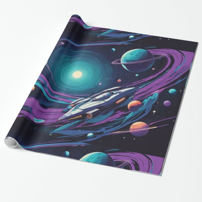 Papier Cadeau Voyage spatial (Déroulé)