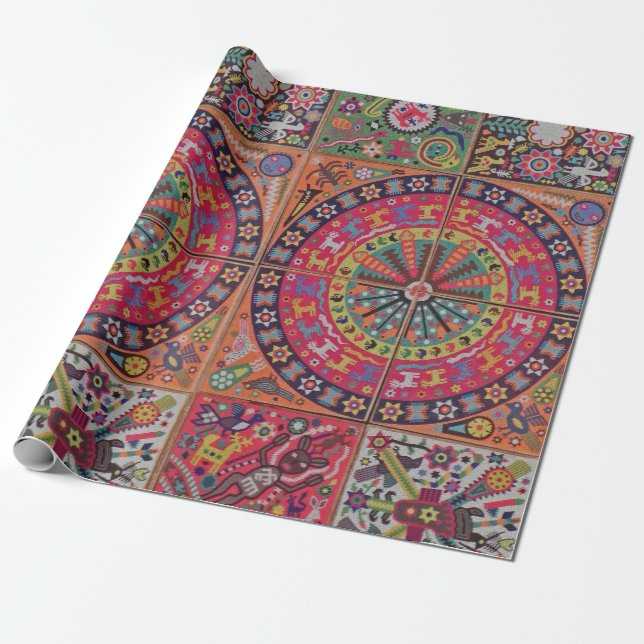 Papier Cadeau Voyage tribal maya mexicain de Boho d'art d'Oaxaca (Déroulé)