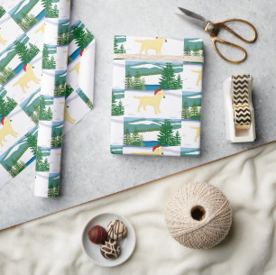 Papier Cadeau Vue hivernale de Noël du Labrador jaune