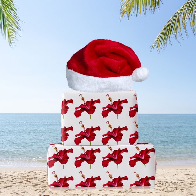 Papier Cadeau Vue latérale de l'Hibiscus rouge (Red Hibiscus Flower Side View Wrapping Paper)