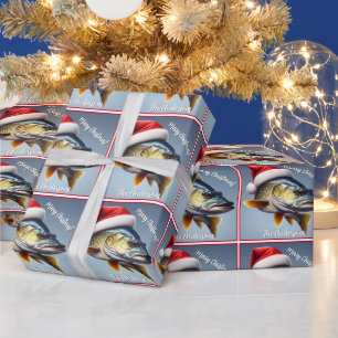 Papier Cadeau Walleye portant un chapeau de Père Noël