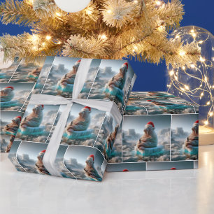 Papier Cadeau Walrus porte un chapeau de Père Noël
