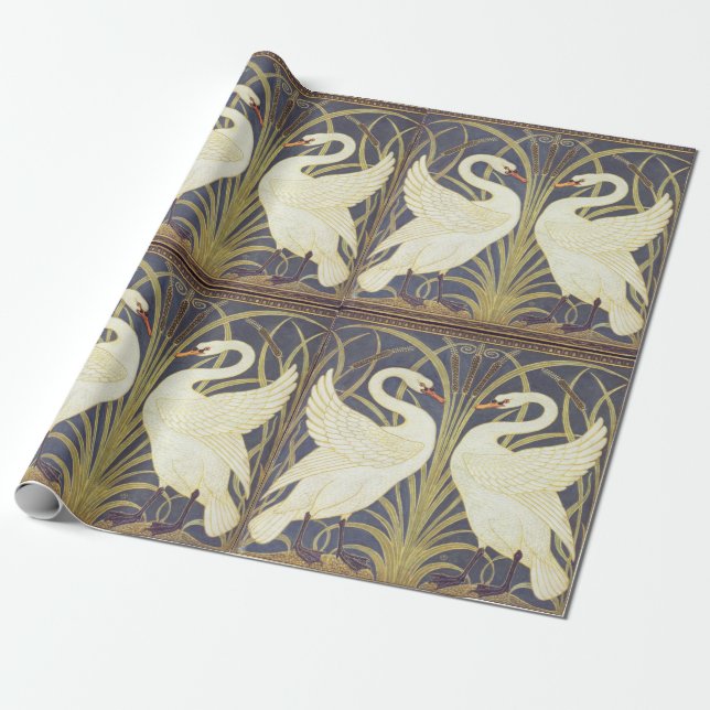 Papier Cadeau Walter Crane Swan, Rush Et Iris Art Nouveau (Déroulé)