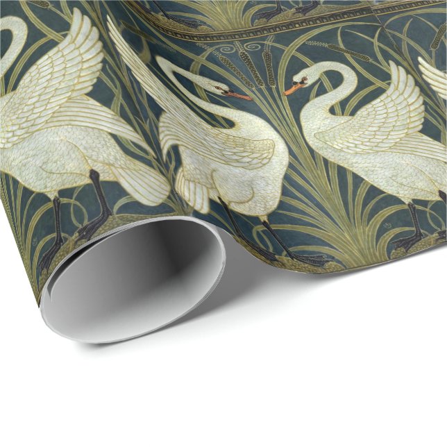 Papier Cadeau Walter Crane Swan & Rush et Iris victorien  (Coin rond)