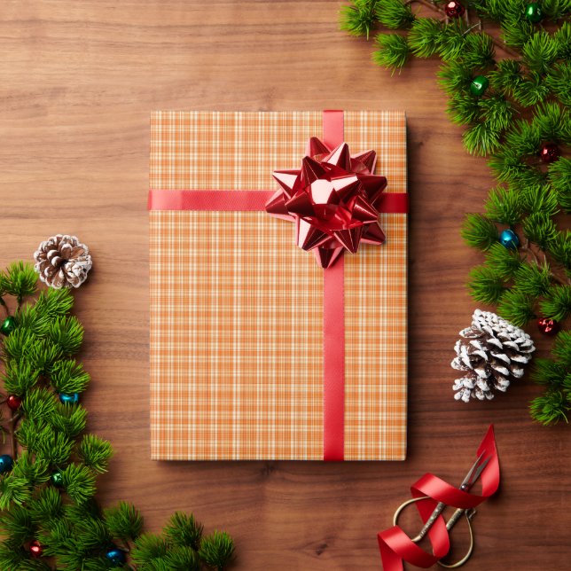 Papier Cadeau Warm Orange Linen Plaid Pattern (Cadeau de vacances)