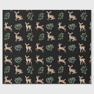 Papier Cadeau Watercolor Baby Deer et Motif Feuille