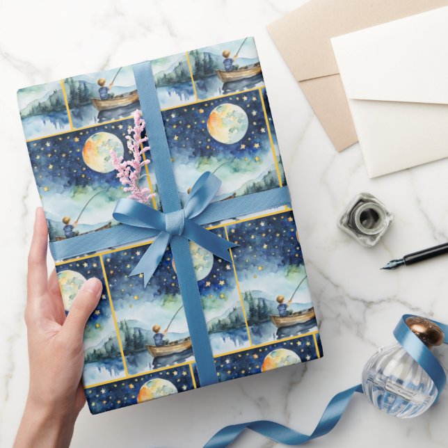 Papier Cadeau Watercolor Boy Pêche La Nuit (Cadeaux)
