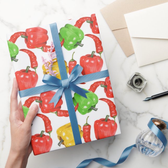 Papier Cadeau Watercolor Chilli Peppers Pattern  (Cadeaux)
