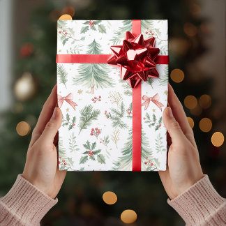 Papier Cadeau Watercolor Christmas Greenery Wrapping Paper