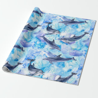 Papier Cadeau watercolor dolphin fish seamless pattern