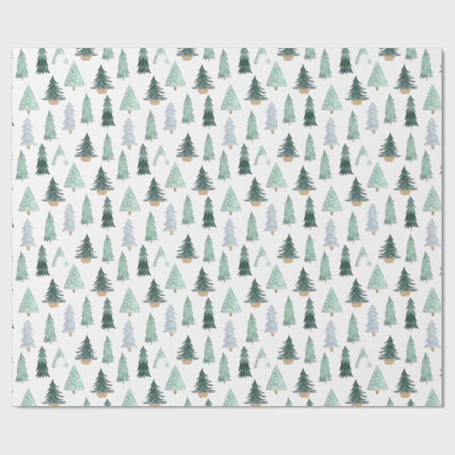Papier Cadeau Watercolor Holiday Tree Wrapping Paper  (Plat)