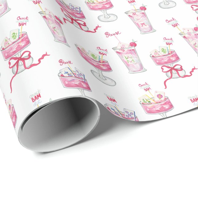 Papier Cadeau Watercolor Hot Pink Mahjong Cocktails (Coin rond)