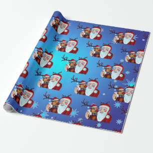 Papier Cadeau Watercolor Magical Santa Claus Smiling Rudolph