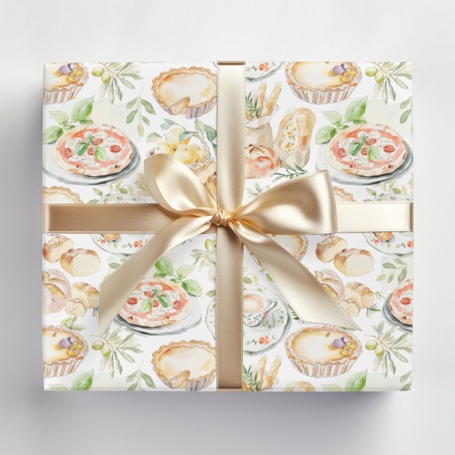 Papier Cadeau Watercolor Mediterranean Food Pattern (In situ)