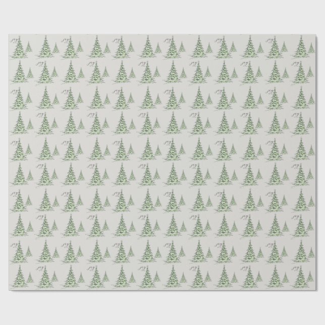 Papier Cadeau Watercolor Pine Trees Christmas Joy  (Plat)