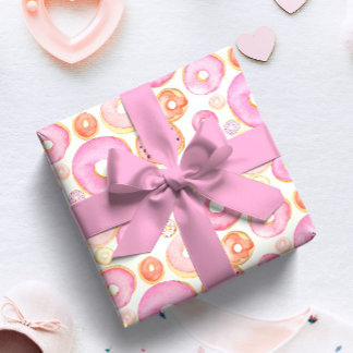 Papier Cadeau Watercolor Pink Doughnuts Baby Girl Shower