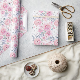 Papier Cadeau Watercolor Pink Flowers