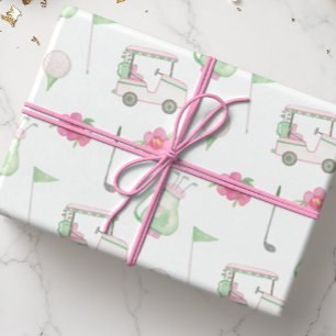 Papier Cadeau Watercolor Pink & Green Golf Cart
