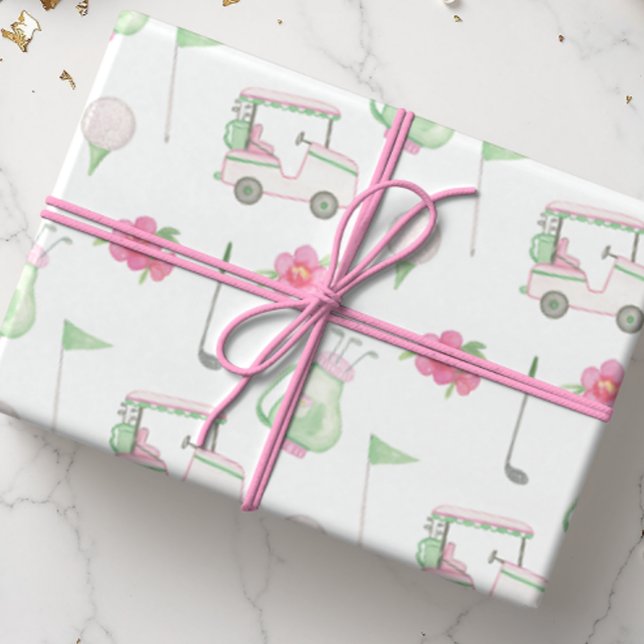 Papier Cadeau Watercolor Pink & Green Golf Cart (Créateur téléchargé)