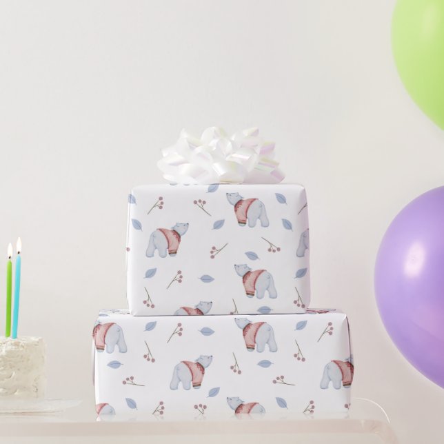 Papier Cadeau Watercolor Polar Bears Christmas Nature Art  (Cadeaux de fête)