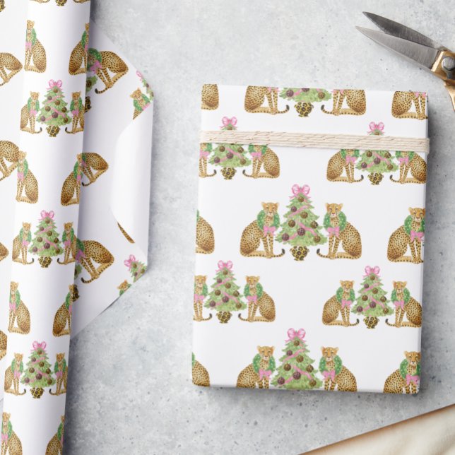 Papier Cadeau Watercolor Preppy Leopard Christmas Tree (Créateur téléchargé)