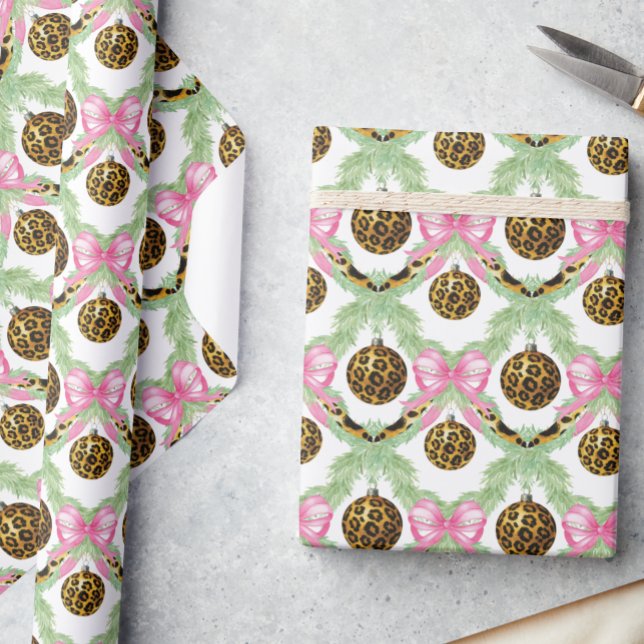 Papier Cadeau Watercolor Preppy Leopard Garland Christmas (Créateur téléchargé)