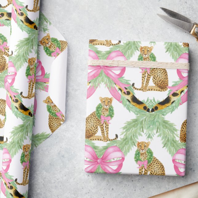 Papier Cadeau Watercolor Preppy Leopard Garland Christmas (Créateur téléchargé)