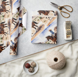 Papier Cadeau Watercolor Style Femme Chemin féminin Horseback