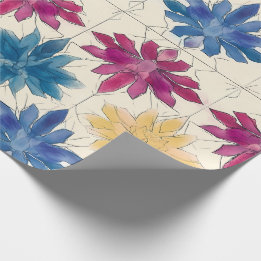 Papier Cadeau Watercolor Tile Flowers Wrapping Paper