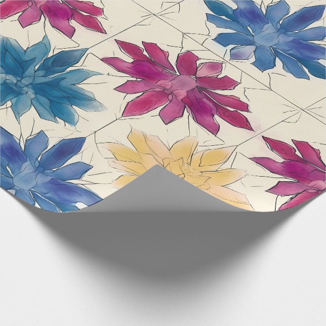 Papier Cadeau Watercolor Tile Flowers Wrapping Paper (Coin)