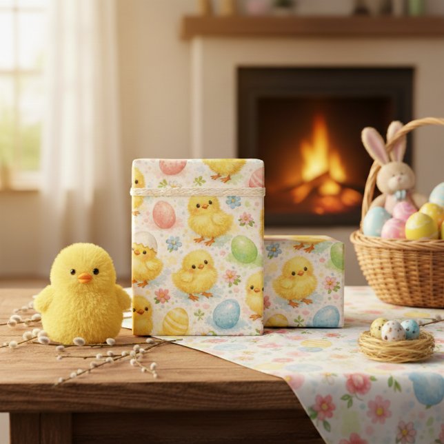 Papier Cadeau Watercolor Yellow Chick & Easter Egg  (Watercolor Yellow Chick & Easter Egg Wrapping Paper)