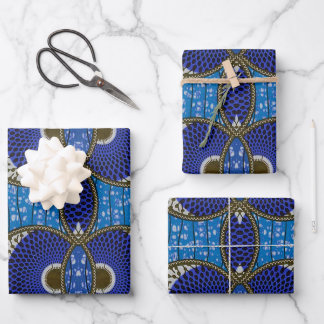 Papier cadeau Wax Africain bleu