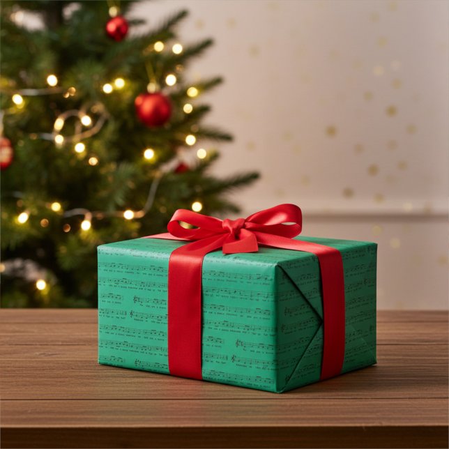 Papier Cadeau We Wish You a Merry Christmas Music in Jade Green (Créateur téléchargé)