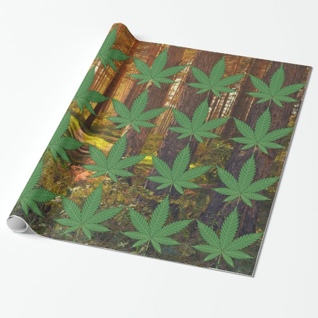 Papier Cadeau Weed Leaf sur Forest Woods Arrière - plan (Déroulé)
