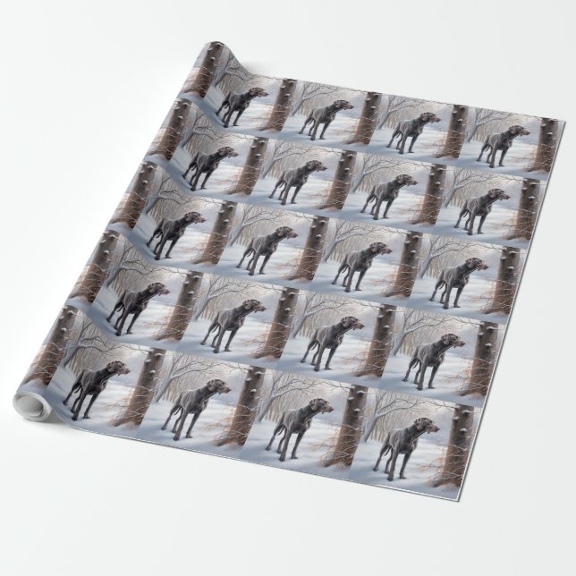 Papier Cadeau Weimaraner Laisser Neige Noël (Déroulé)