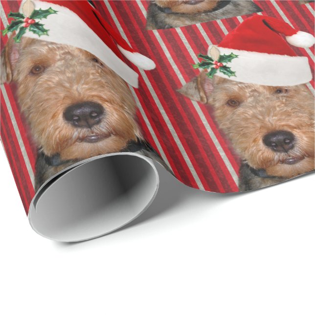Papier Cadeau Welsh Terrier avec le casquette du Père Noël (Coin rond)