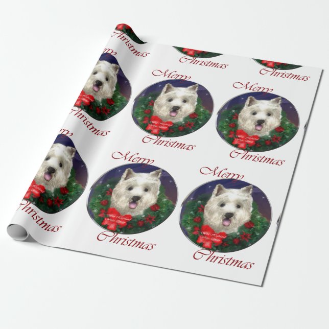 Papier Cadeau West Highland White Terrier Noël (Déroulé)