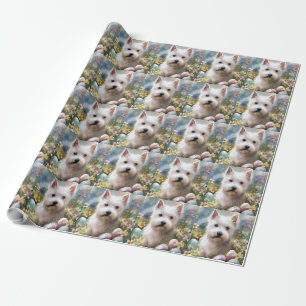 Papier Cadeau West Highland White Terrier OEufs de Pâques Vacanc