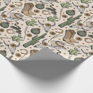 Papier Cadeau Western Americana Laughing Cowboy Skull and Cactus