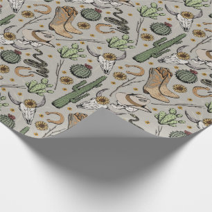 Papier Cadeau Western Americana Laughing Cowboy Skull and Cactus