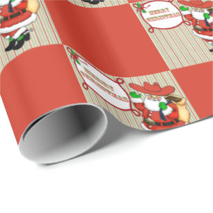Papier Cadeau Western Christmas Cowboy Père Noël