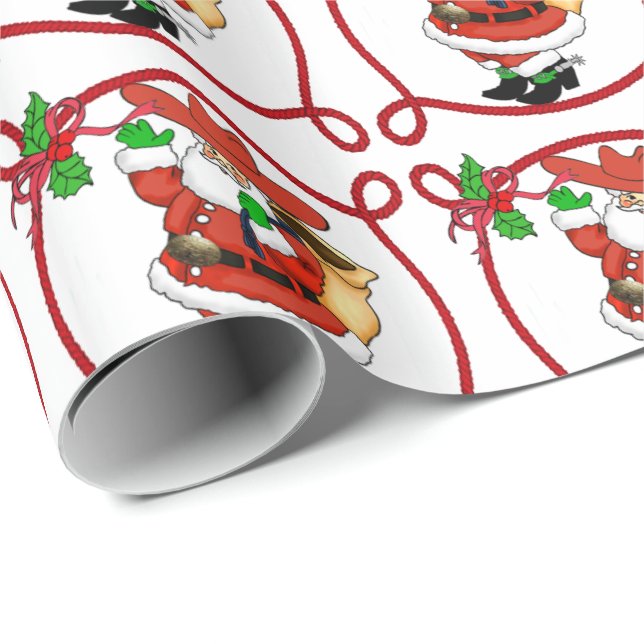 Papier Cadeau Western Christmas Cowboy Père Noël (Coin rond)