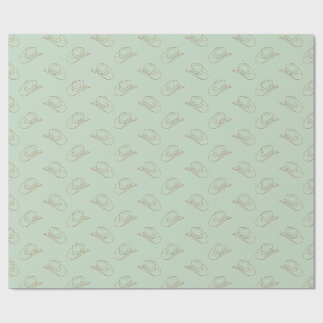 Papier Cadeau Western Cowboy Casquette Cowgirl Rodeo vert or (Plat)
