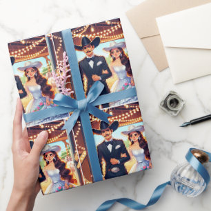 Papier Cadeau Western Cowboy Cowgirl Mariage