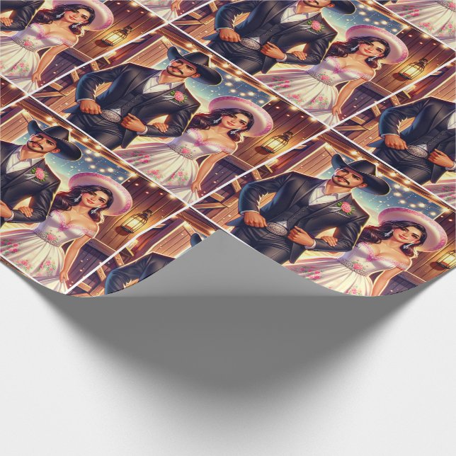 Papier Cadeau Western Cowboy Cowgirl Mariage (Coin)