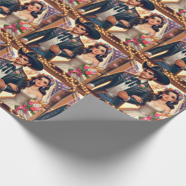 Papier Cadeau Western Cowboy Cowgirl Mariage (Coin)