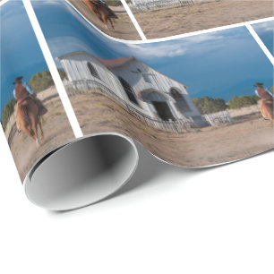 Papier Cadeau Western Cowboy Riding Horse To Church Girap